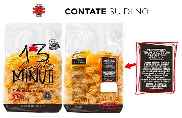 Instant Marketing Milano Italian’s Edition: Pasta Garofalo advertising due sacchi di pasta  insieme alla frase contate su di noi