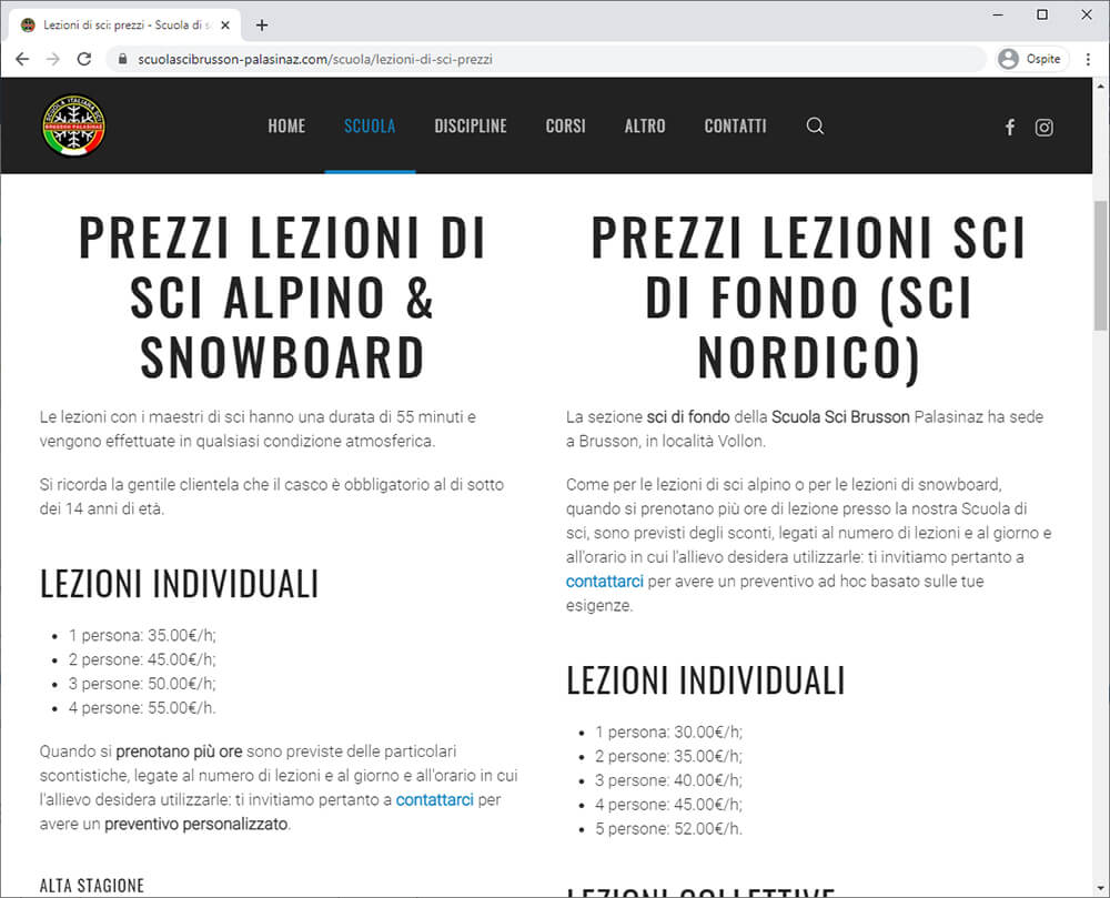 Creazione Sito Web Per La Scuola Sci Brusson Palasinaz 05