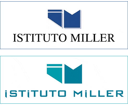 Logo Istituto Miller prima (blu) e dopo (verde-turchese)
