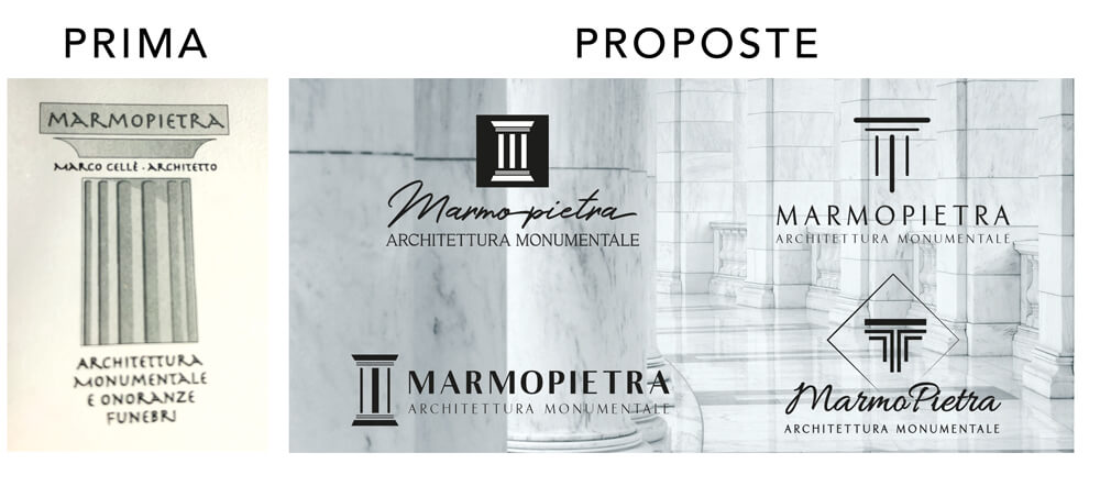 Progettazione marchio aziendale per Marmopietra - Vecchio logo e proposte