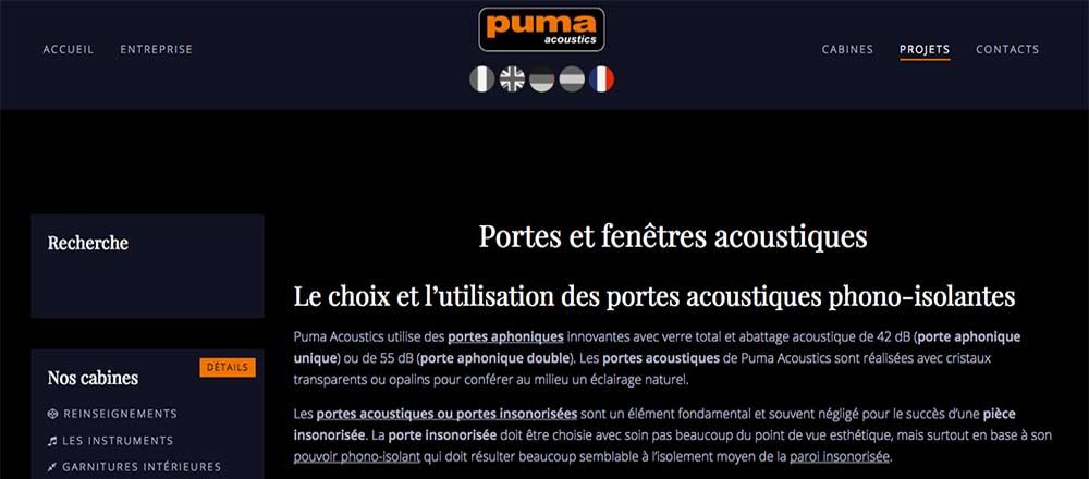 Puma Acoustics, Cabines Acoustiques (sito francese)