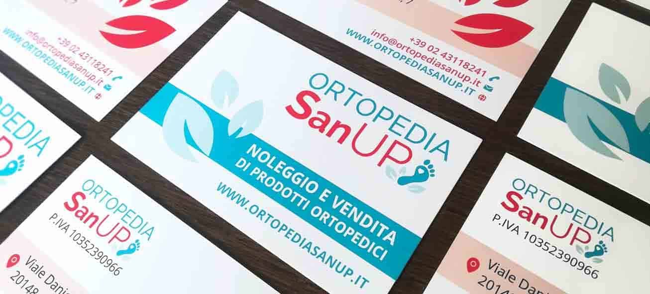 Bigliettini da visita per il negozio di ortopedia a Milano San UP