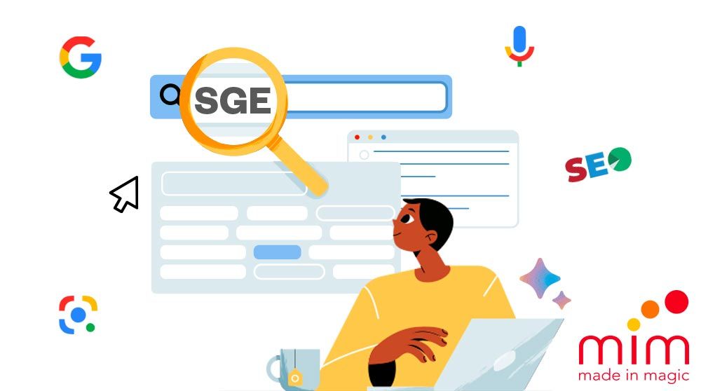 Search Generative Experience: illustrazione ragazzo che cerca info su SGE